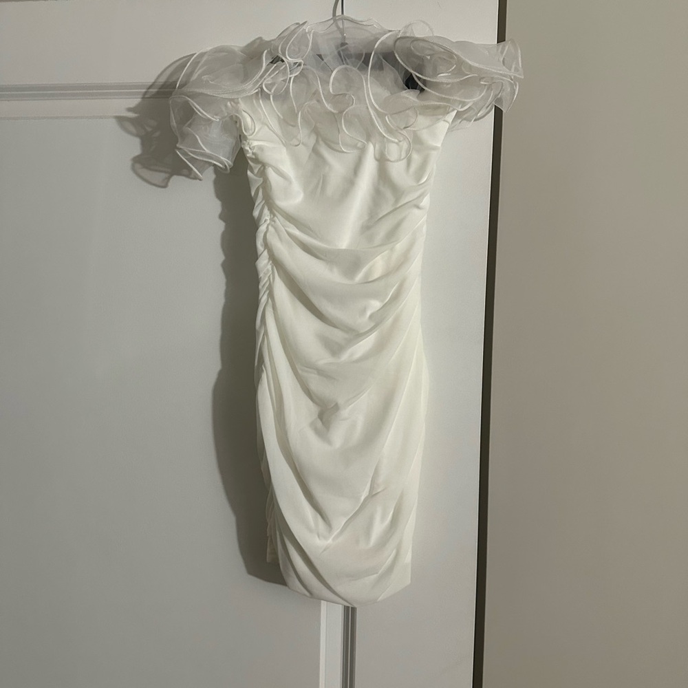 Windsor White Mini Dress with Sheer Ruffle Sleeves
